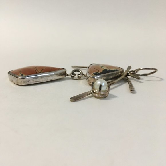 Big Red Canyon Pendant Turquoise Pearl Unique Necklace Sterling Silver Asian New - Picture 7 of 10